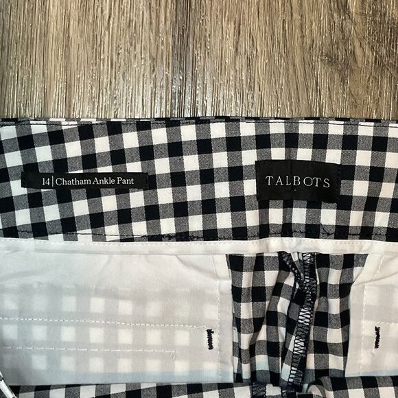 Talbots Black White High Rise Pull On Plaid Gingham Chatham Ankle Pant Size 14‎ - Picture 3 of 9
